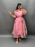 Girls Floral Organza Party Dress – Pink