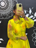 Sunflower- Premium Organza Floral Print with Satin Dress