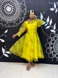 Sunflower- Premium Organza Floral Print with Satin Dress
