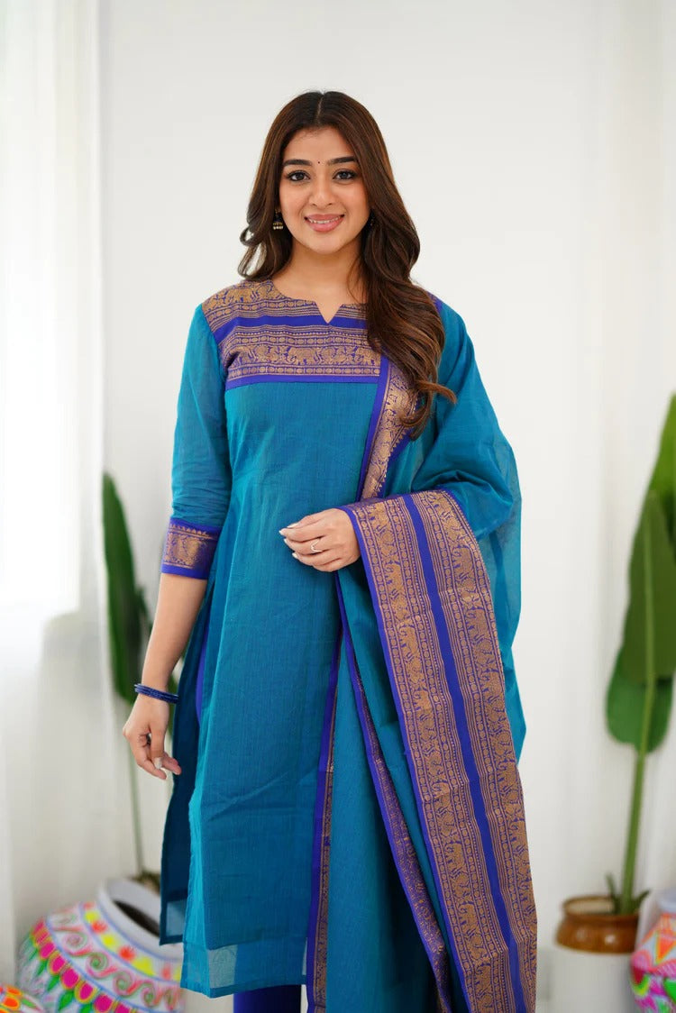 Silk Cotton Kurti And Dupatta