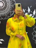 Sunflower- Premium Organza Floral Print with Satin Dress