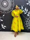 Sunflower- Premium Organza Floral Print with Satin Dress