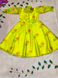 Sunflower- Premium Organza Floral Print with Satin Dress