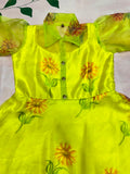 Sunflower- Premium Organza Floral Print with Satin Dress