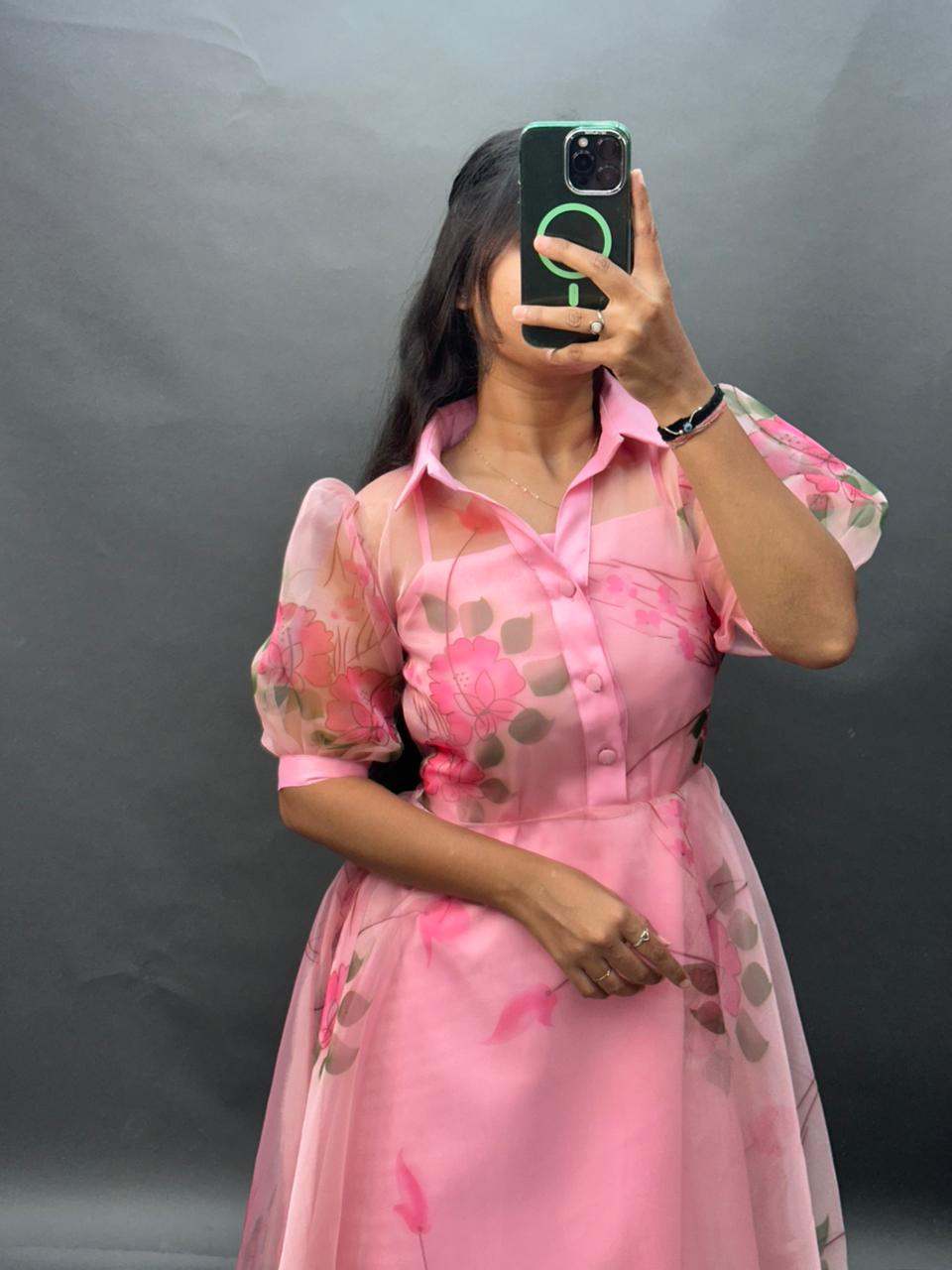 Girls Floral Organza Party Dress – Pink